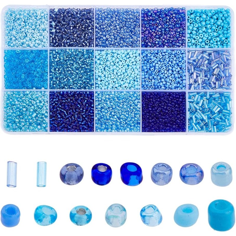 Seed Bead Tube - 15000Pcs 15 Styles Blue Seed Beads