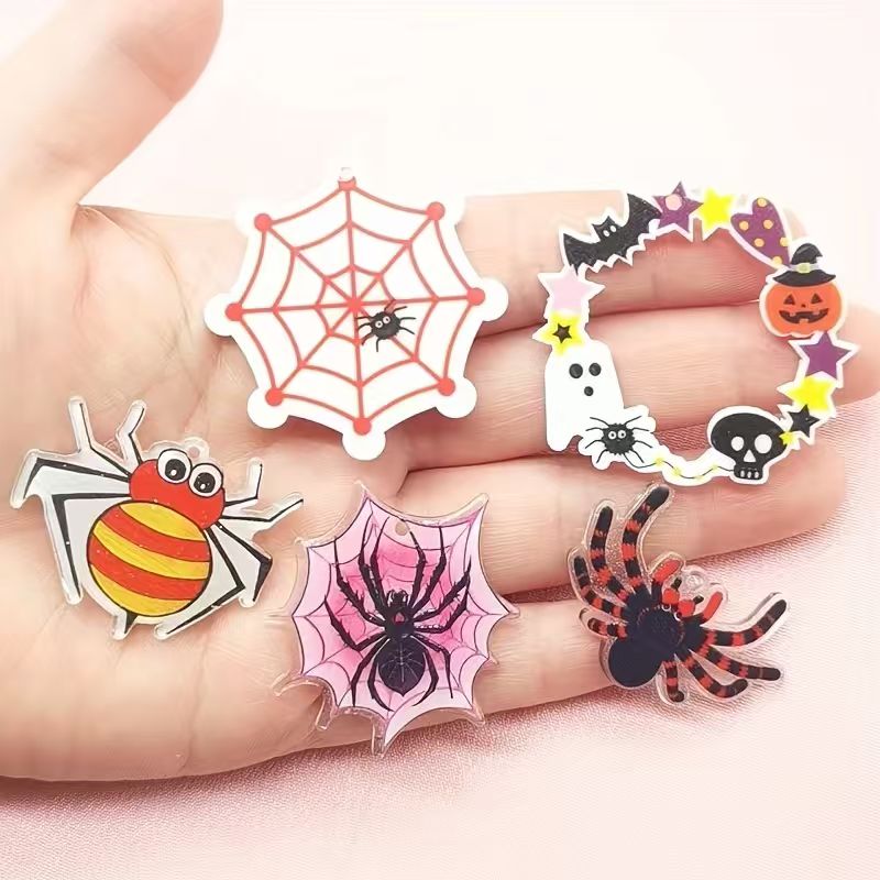 10pcs acrylic Halloween spider - Jewelry Making Jewelry ulasan dan harga