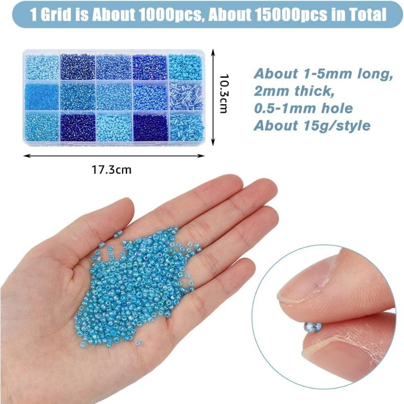 15000Pcs 15 Styles Blue Seed B - Seed Bead Tube ulasan dan harga