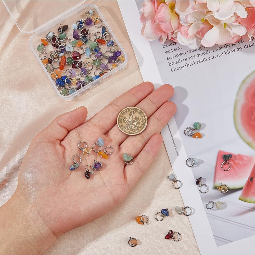 84Pcs 7 Colors Stone Pendants  - Jump Ring Assorted ulasan dan harga